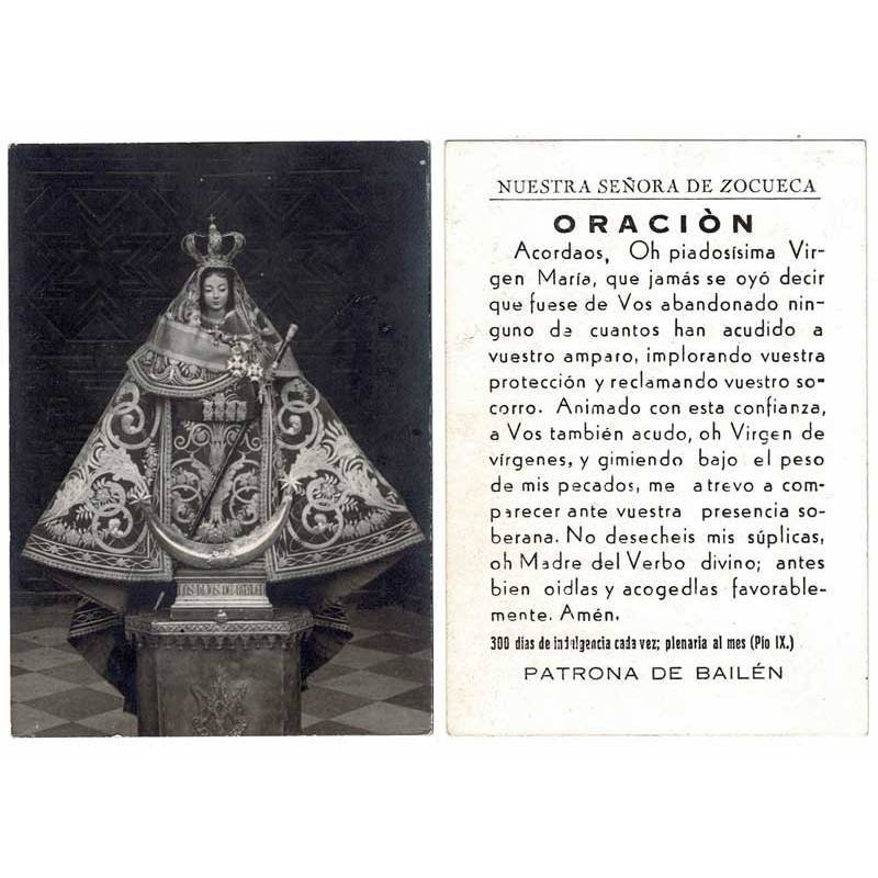 Estampa Nuestra Señora de Zocueca, Patrona de Bailén con oración