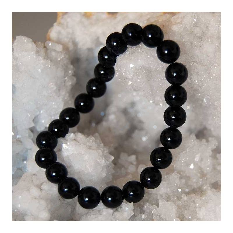 Pulsera elástica de Agata Negra. Bolas de 8 mm