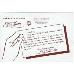 Postal de Barcelona, promoción de Fábrica de Dulces Hijo de P. Mauri