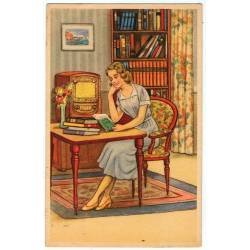 Postal dibujo de mujer leyendo