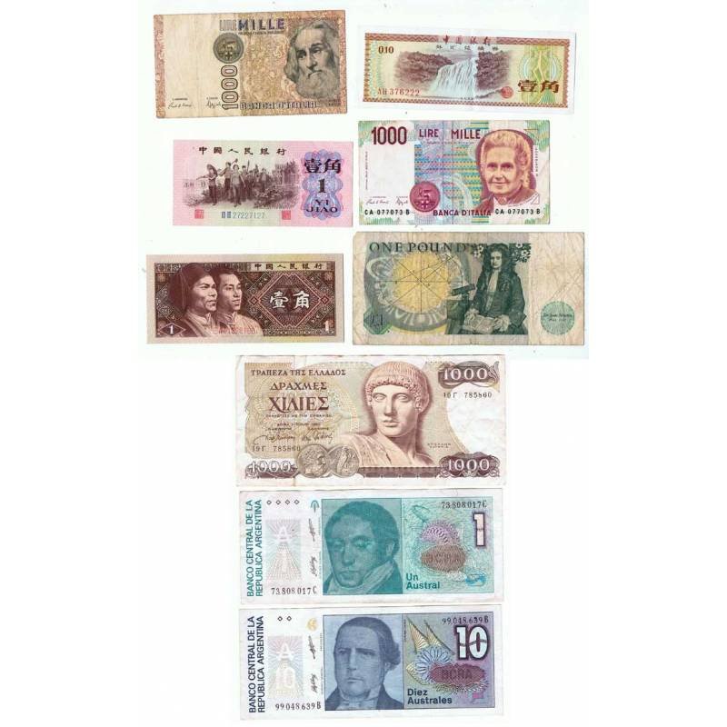 Lote de 9 billetes extranjeros usados y nuevos