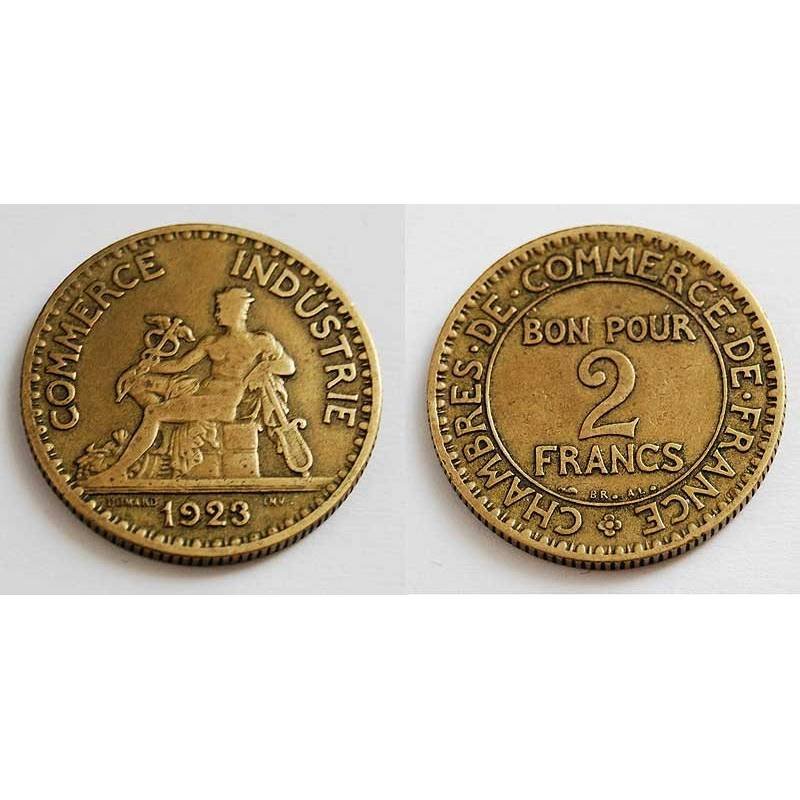 Moneda Cámara de Comercio de Francia 2 francos 1923 KM877