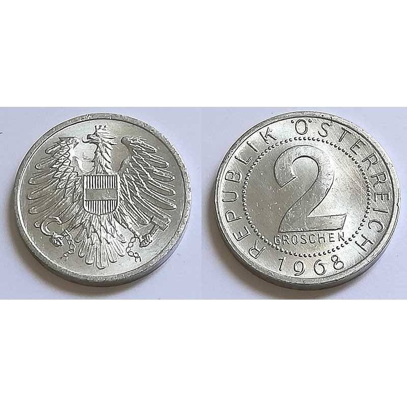 Moneda Austria 2 Groschen 1968