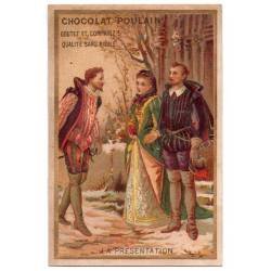 Antiguo cromo publicitario Chocolat Poulain. La Presentation