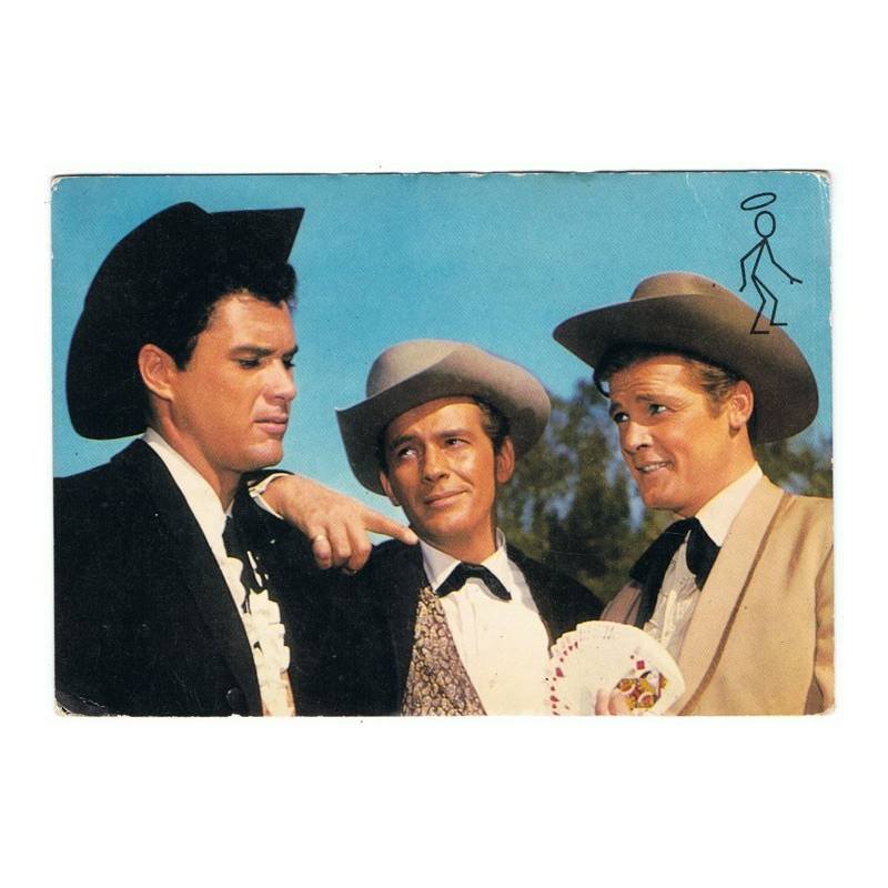 Postal Nº 319. Roger Moore, Jack Kelly y Robert Colbert. Oscarcolor años 60