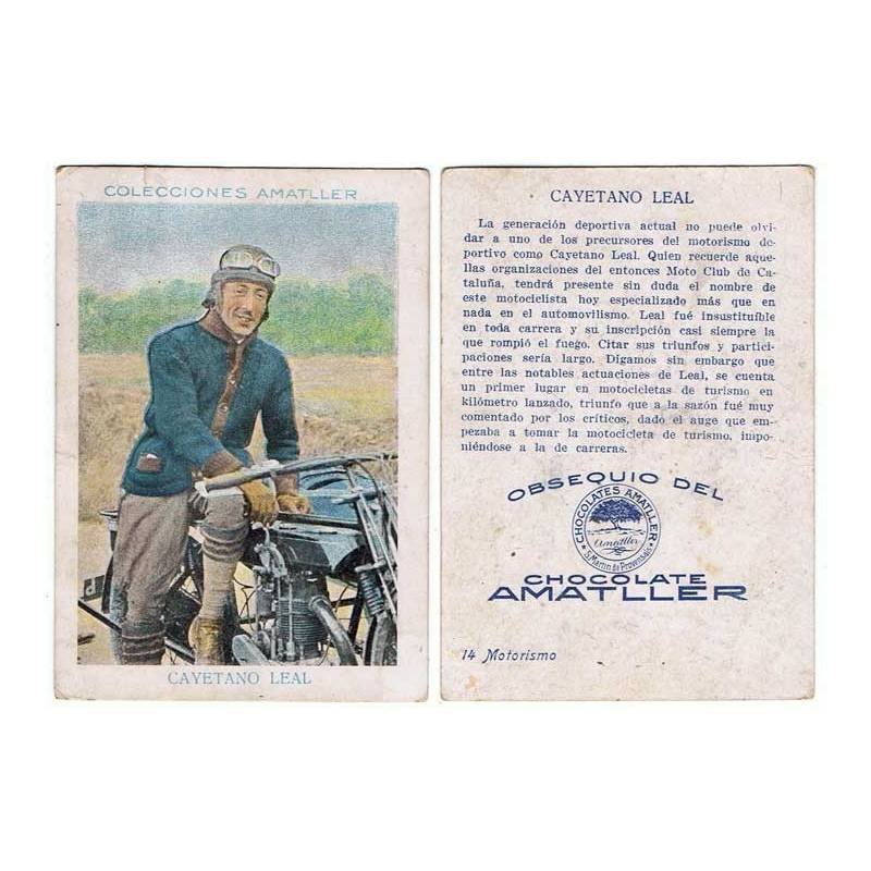 Cromo Motorismo Nº 14. Cayetano Leal. Chocolates Amatller