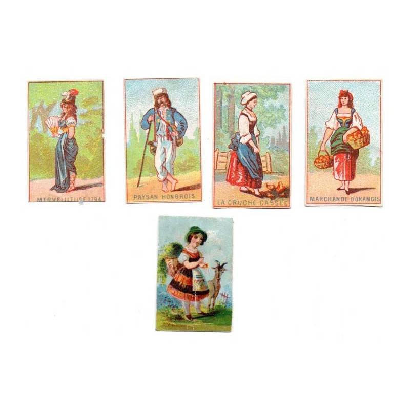 Colección de 5 cromos antiguos de estilo costumbrista