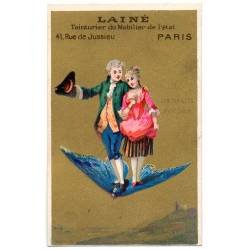 Antiguo cromo litográfico colección Les Fiances (Los Novios). Teintures Lainé