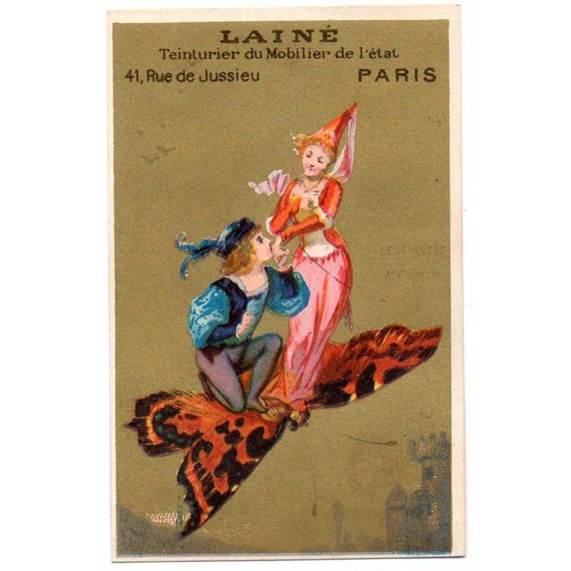 Antiguo cromo litográfico colección Les Fiances (Los Novios). Teintures Lainé