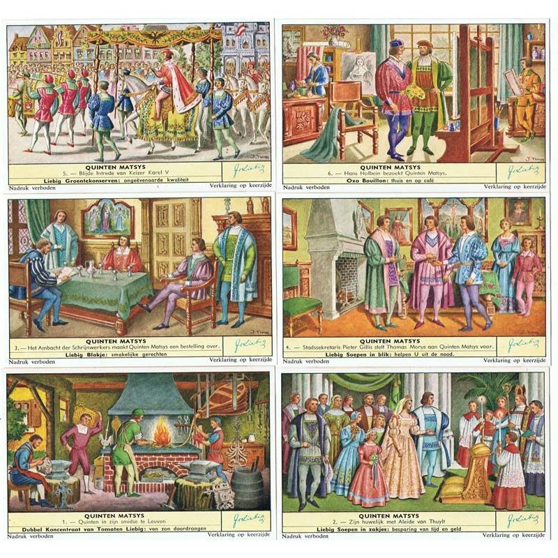 Serie completa de 6 cromos Liebig. Quinten Matsys (pintor flamenco)