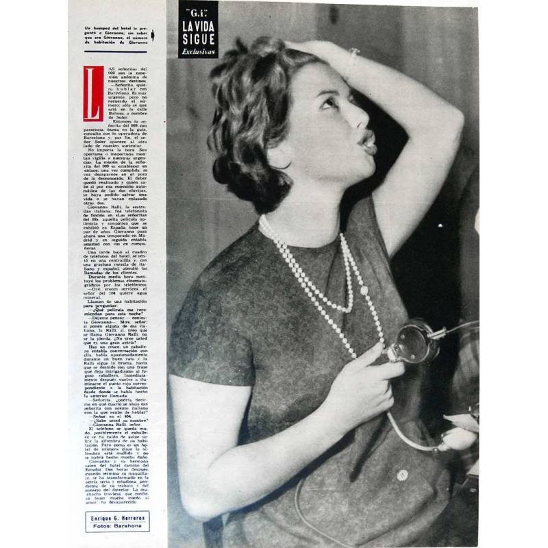 Fotografía de la actriz Giovanna Ralli. Gaceta Ilustrada 1959