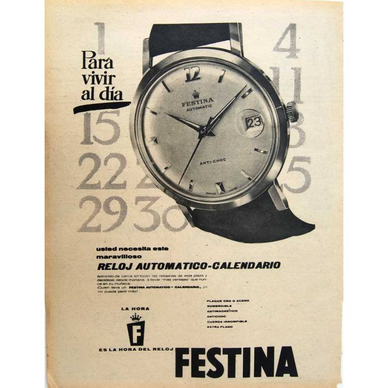 Publicidad Reloj Festina. Original 1959 - Trasera Cremas Pond's