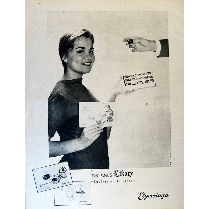 Lámina Publicidad Bombones Likory de Elgorriaga. Original 1959