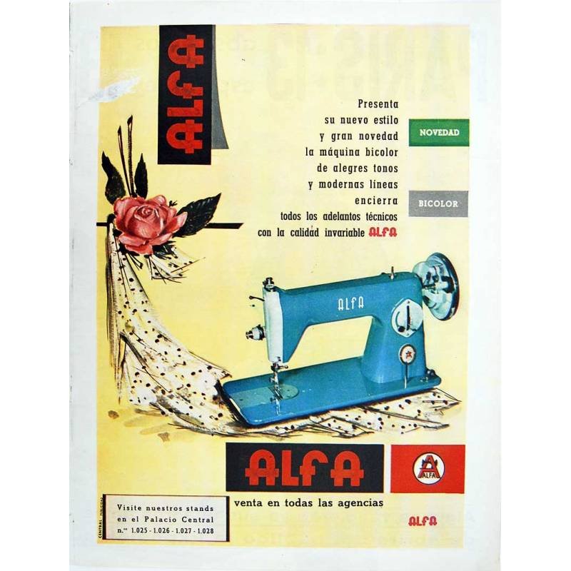 Lámina Publicidad máquina de coser Alfa Bicolor. Original 1959