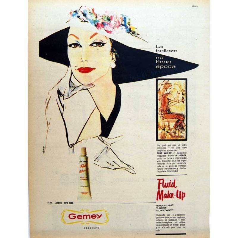 Publicidad Crema Gemey Fluid Make-Up. Original 1959