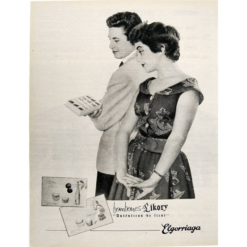 Publicidad Bombones Likory de Elgorriaga. Original 1959