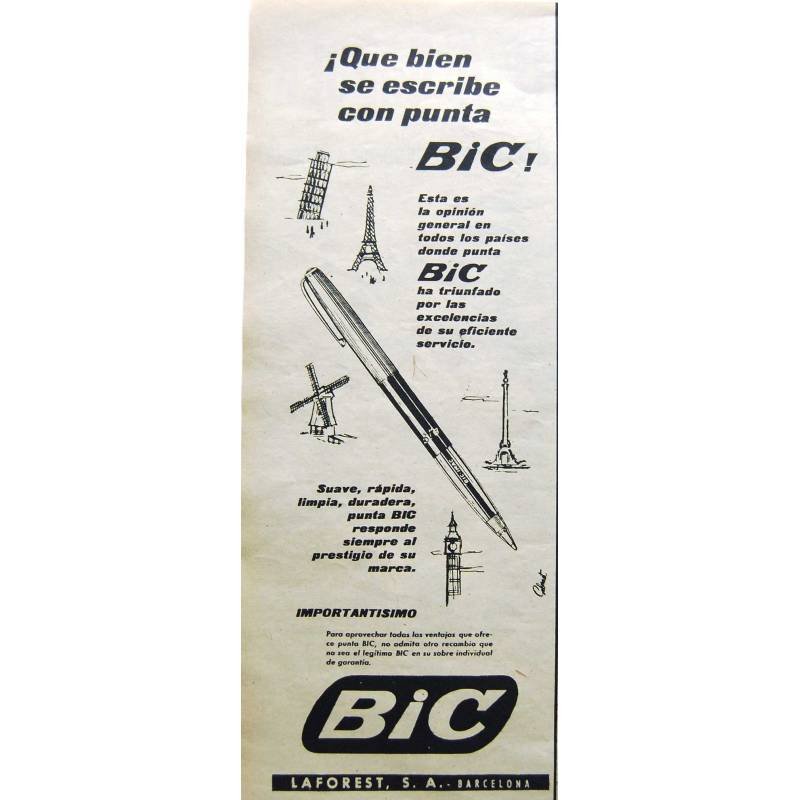 Publicidad Bolígrafos Bic. Original 1959