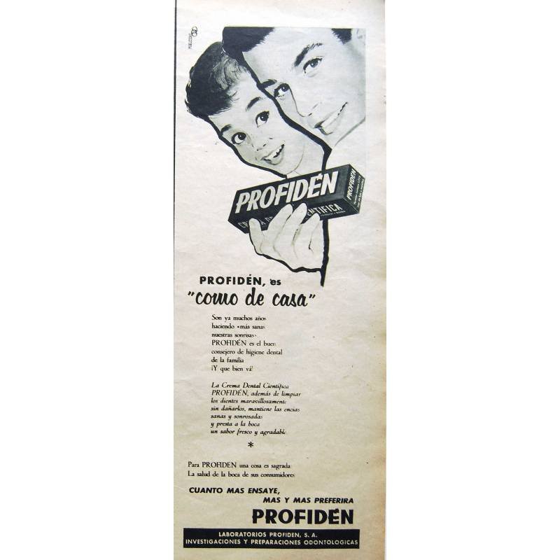 Publicidad dentrífico Profidén. Original 1959