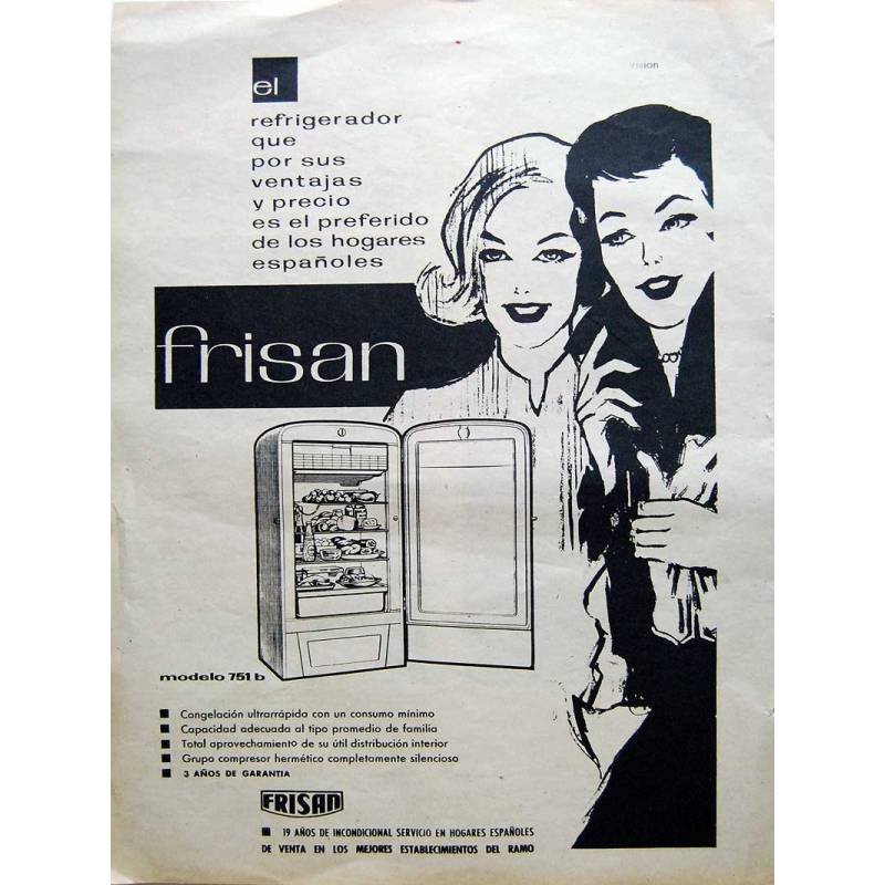 Publicidad refrigerador Frisan. Original 1959