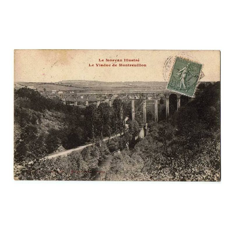 Postal de Francia. Le Viaduc de Montveuillon. Le Mosvan Illustre. Escrita y circulada 1924