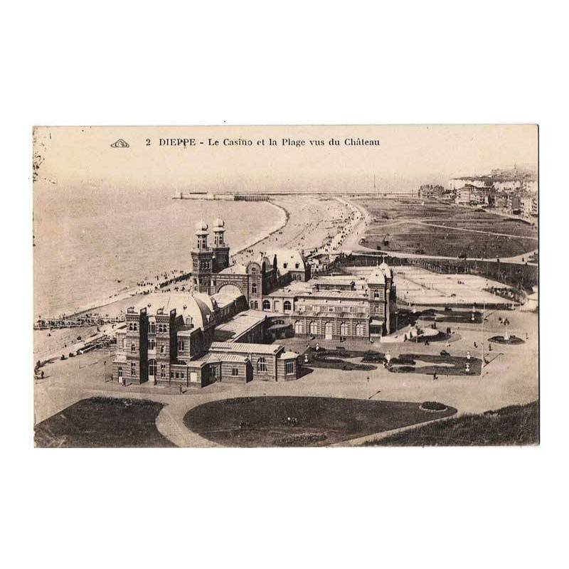 Postal de Dieppe, Francia. Le Casino et le Plage vus du Chateau. C. Alsacienns Nº 2. Escrita