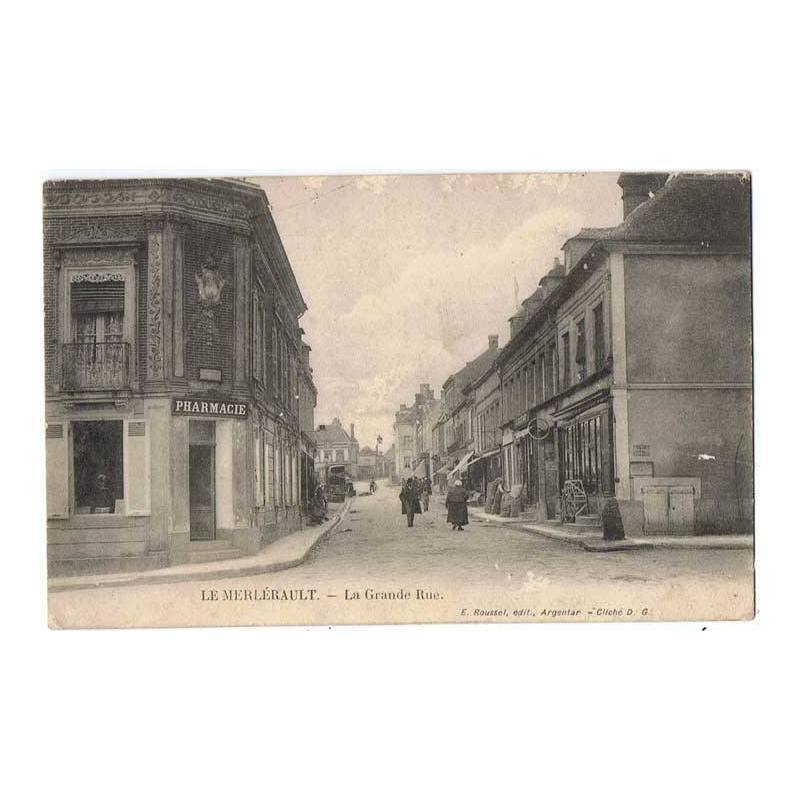 Postal de Francia. Le Merlerault. La Grande Rue. E. Roussel 1906. Escrita y circulada