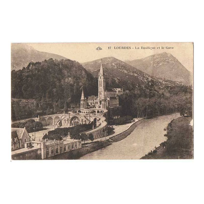 Tarjeta Postal Lourdes. La Basilique et le Gave