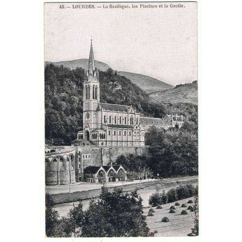 Tarjeta Postal Lourdes. La Basilique, les Piscines et la Grotte