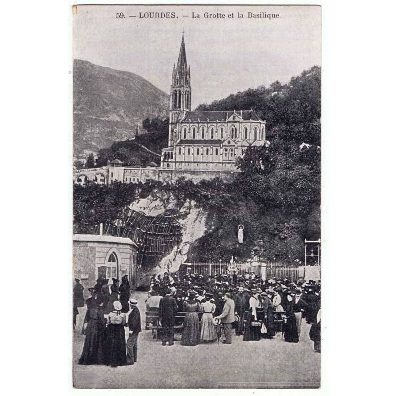 Tarjeta Postal Lourdes. La Grotte et la Basilique