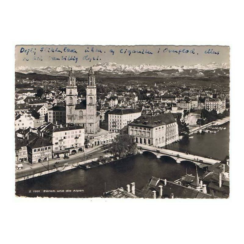 Postal de Zurich und die Alpen, Suiza. Circulada 1948