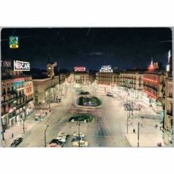 Postal gigante de Madrid. Puerta del Sol. Vista nocturna. Ed. Fisa, 1962. Circulada