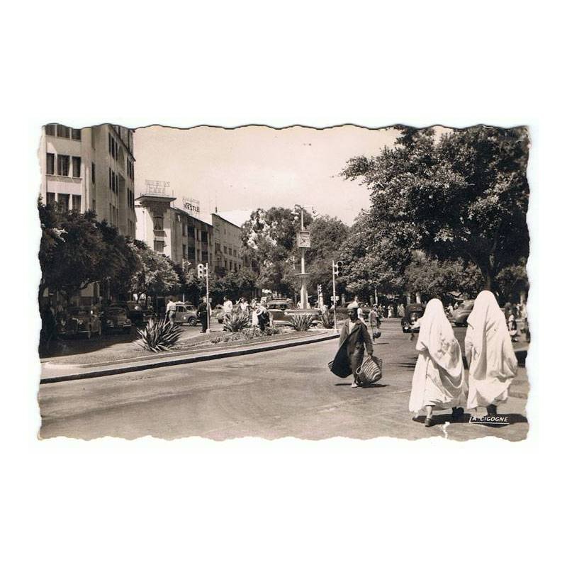 Postal de Tanger, Place de France. La Cigogne. Escrita al dorso