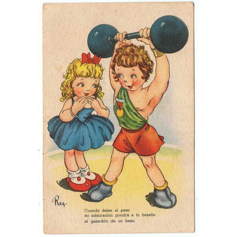 Postal Caricatura. Ediciones Trio. Serie 42. Escrita pero no circulada. Años 40. Ilustrada por Rey