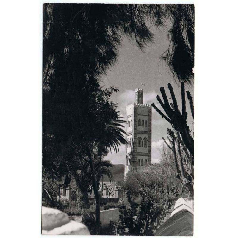 Postal de Marruecos. Mezquita Benkarrich. Escrita y circulada. Con sellos. 1955