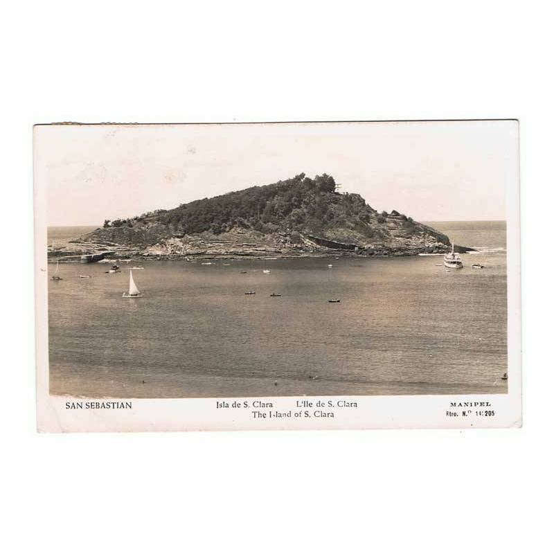 Postal de San Sebastián. Isla de S. Clara. Manipel. Circulada. 1955