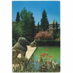 Postal de Granada. La Alhambra. Jardines del Partal. Ed. Fournier. Escrita 1959