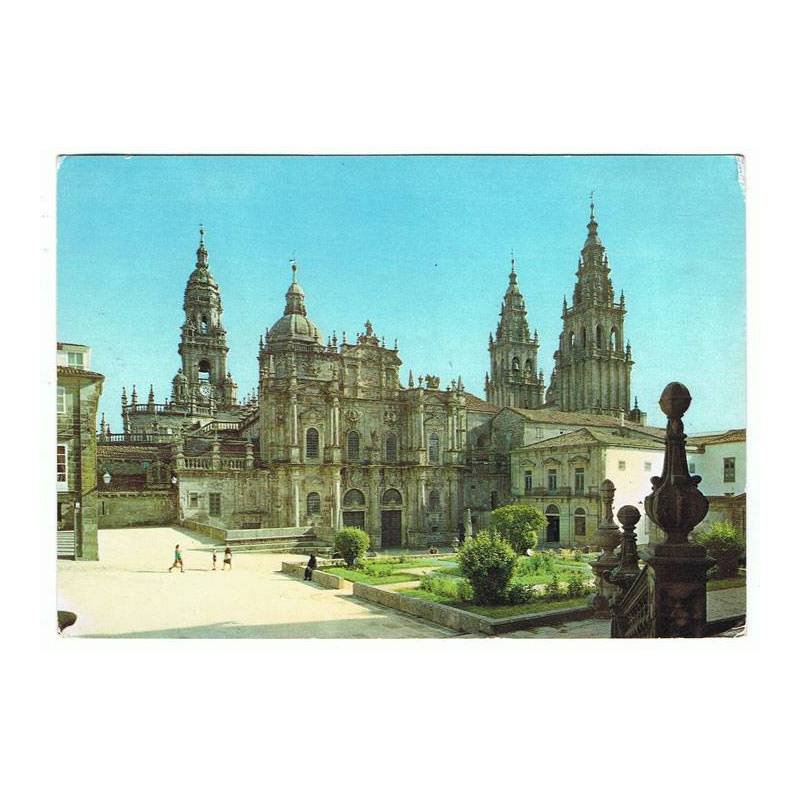 Postal de Santiago de Compostela, A Coruña. Torre de la Catedral (Azabacherías). Circulada 1967