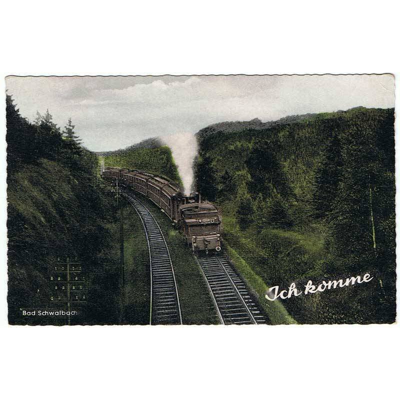 Postal de Bad Schwalbach, Alemania. Escrita al dorso. Tren a vapor