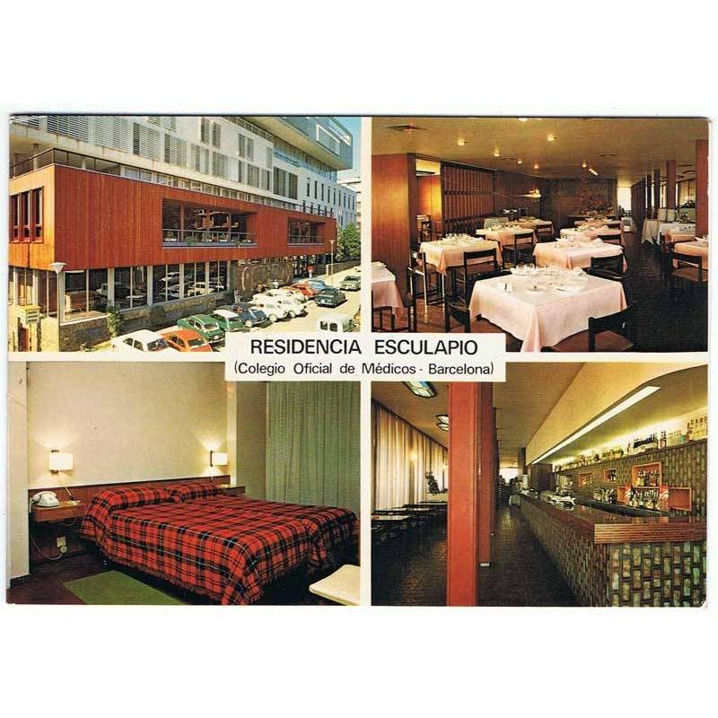 Postal doble de Barcelona. Residencia Esculapio (Colegio Oficial de Médicos). Sin circular