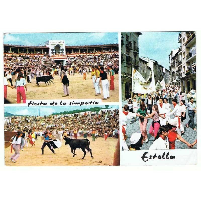 Postal de Estella, Navarra. Fiesta de la ciudad. Fotocolor Tomás. Circulada 1968