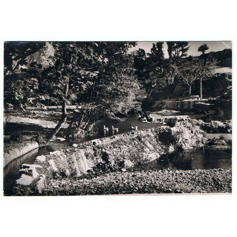 Postal de San Clemente Sasebas. Riera Anyet y Fuente sulfurosa. Fotos Meli. Circulada