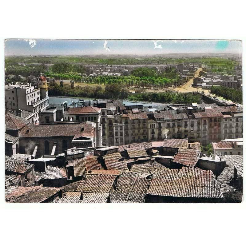 Postal de Lérida. Vista parcial desde la Antigua Seo. Ed. Soberanas. Escrita