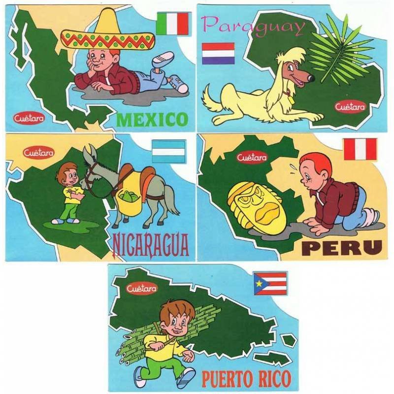 Lote de 5 postales Países Cuétara. Puerto Rico, Perú, Paraguay, Nicaragua y México