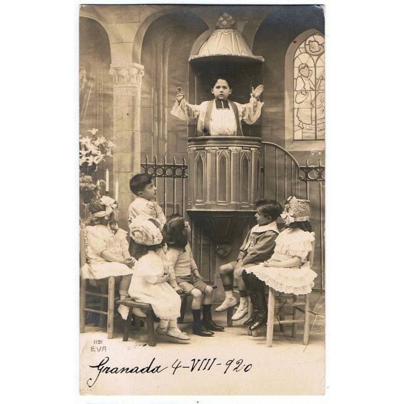 Antigua Postal Niño en púlpito. Escrita 1920