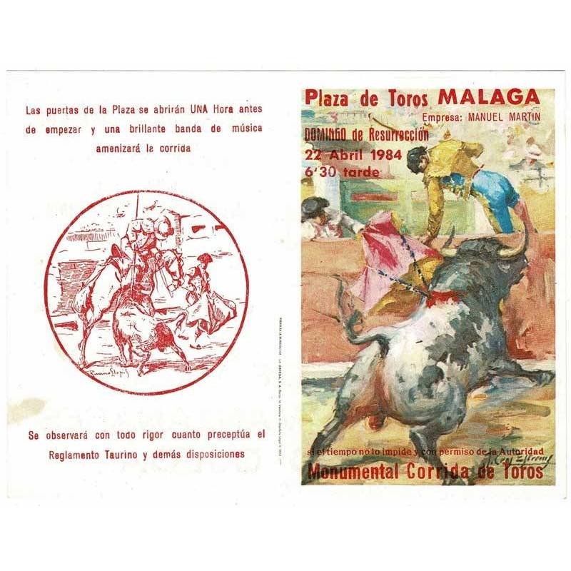 Plaza de Toros Málaga 22 abril 1984. Domingo de Resurrección. Folleto