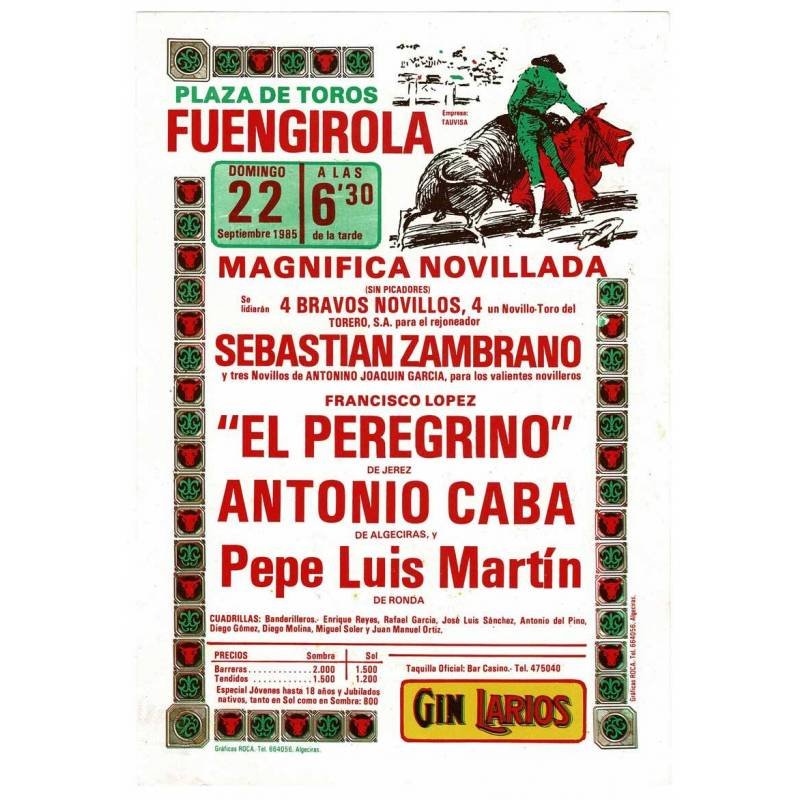 Cartel Plaza de Toros Fuengirola 22 septiembre 1985