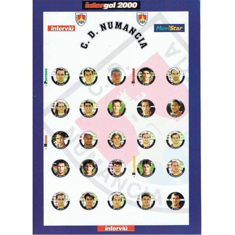 Intergol 2000. Lámina de cromos para chapas. Equipo completo C.D. Numancia