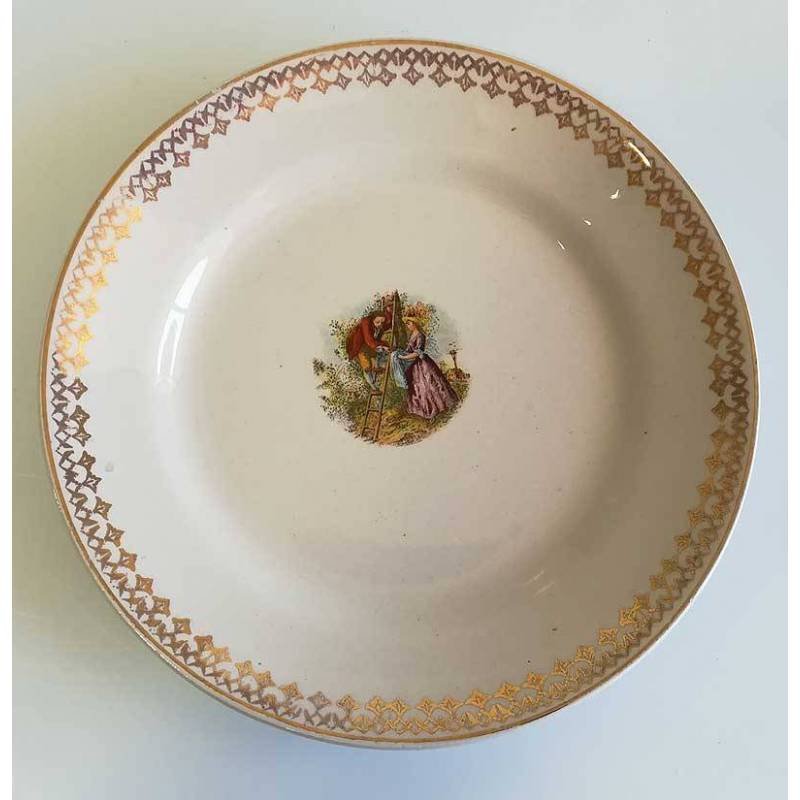 Antiguo plato de postre de porcelana china opaca de La Ibero Tanagra de Santander