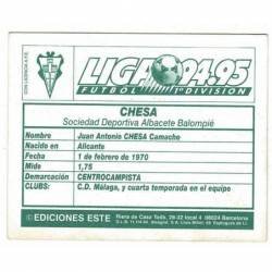 Cromo Ediciones Este Liga 94-95. Albacete. Chesa. Plancha