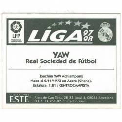 Cromo Ediciones Este Liga 97-98. Real Sociedad. Yaw. Plancha Error trasera
